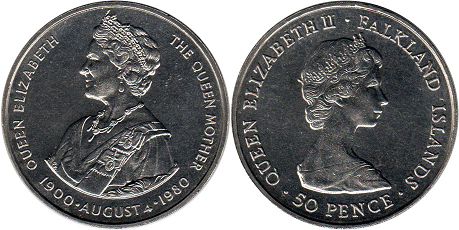 coin Falkland 50 pence 1980