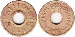 coin Fiji half penny 1942