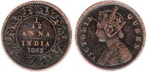 coin British India 1/12 anna 1862 Victoria queen