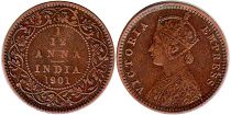 coin British India 1/12 anna 1900 Victoria queen