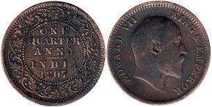 coin British India 1/4 anna 1907