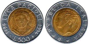 coin Italy 500 lira 1994