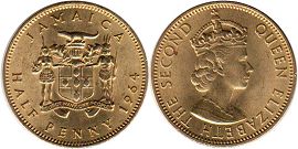 coin Jamaica 1/2 penny 1964