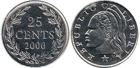 coin Liberia 25 cents 2000