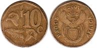 coin South Africa 10 cents 2001
