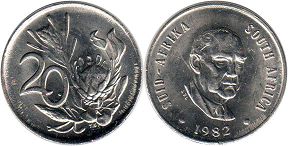 coin South Africa 20 cents 1982