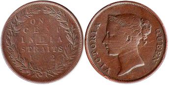 coin Straits Settlements 1 cent 1862