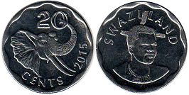 coin Swaziland 20 cents 2015