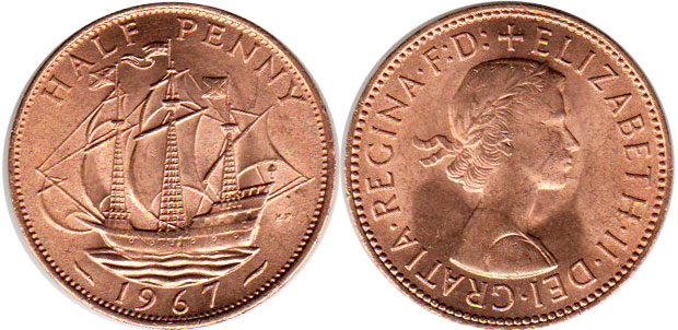 coin UK half penny 1967
