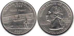 moneda Estados Unidos 1/4 dólar 2001 North Carolina