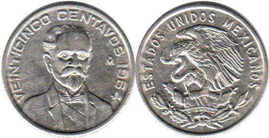 Mexican coin 25 centavos 1966