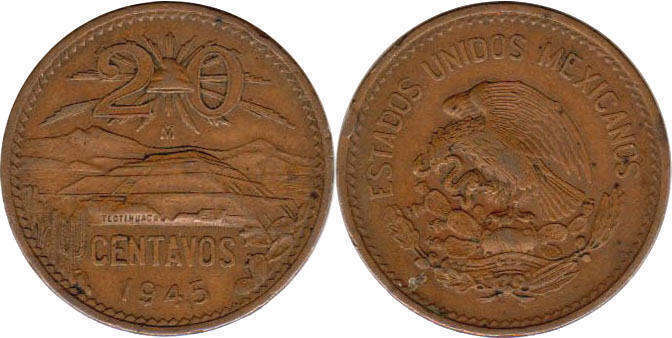 Mexican coin 20 centavos 1945