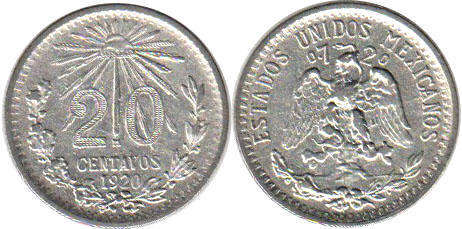 Mexican coin 20 centavos 1920
