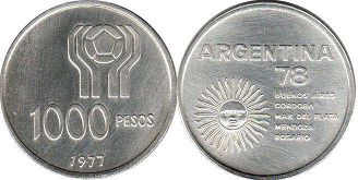 moneda Argentina 1000 pesos 1977 Campeonato mundial de futbol