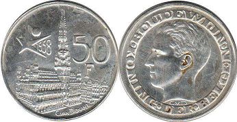 pièce Belgique 50 francs 1958