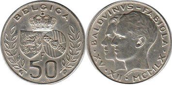 coin Belgium 50 francs 1960