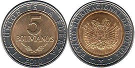coin Bolivia 5 bolivianos 2010