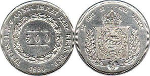 coin Brazil 500 reis 1860