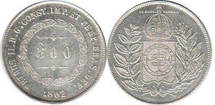 coin Brazil 500 reis 1852