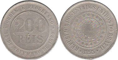 coin Brazil 200 reis 1893