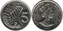 coin Cayman Islands 5 cents 1992