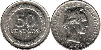 coin Colombia 50 centavos 1968