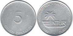 moneda Cuba 5 centavos 1988 INTUR 
