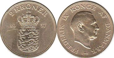 mynt Danmark 2 krone 1957