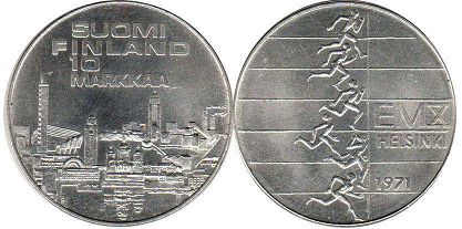 mynt Finland 10 markkaa 1971