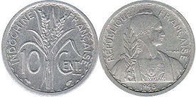 piece Française Indochina 10 cents 1945
