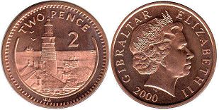 coin Gibraltar 2 pence 2000