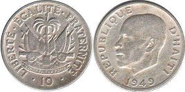 piece Haiti 10 centimes 1949