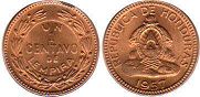 moneda Honduras 1 centavo 1957