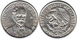 moneda Mexico 25 centavos 1964