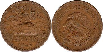 coin Mexico 20 centavos 1945