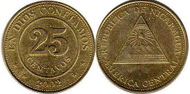 moneda Nicaragua 25 centavos 2002