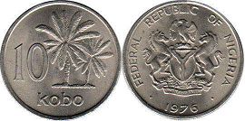 coin Nigeria 10 kobo 1976