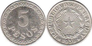 moneda Paraguay 5 pesos 1939
