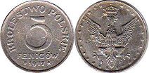 moneta Polska 5 fenigow 1917