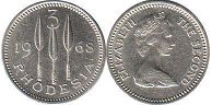 coin Rhodesia 3 pence 1964