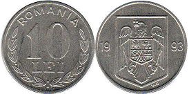 coin Romania 10 lei 1993