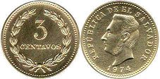 moneda Salvador 3 centavos 1974