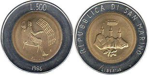 coin San Marino 500 lire 1986