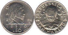moneta San Marino 50 lire 1996