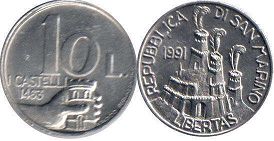 moneta San Marino 10 lire 1991