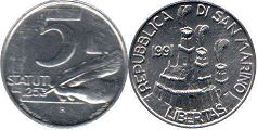 moneta San Marino 5 lire 1991