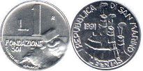 moneta San Marino 1 lira 1991