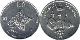 moneta San Marino 10 lire 1986