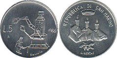 moneta San Marino 5 lire 1986