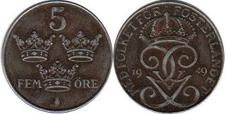 coin Sweden 5 ore 1949